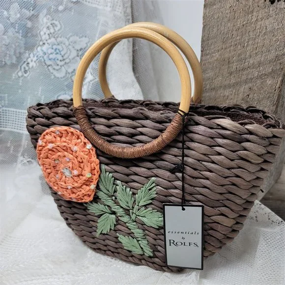 Rolf's Gardenia Mini Purse Basket Weave Wood Handle NWT - Picture 2 of 10